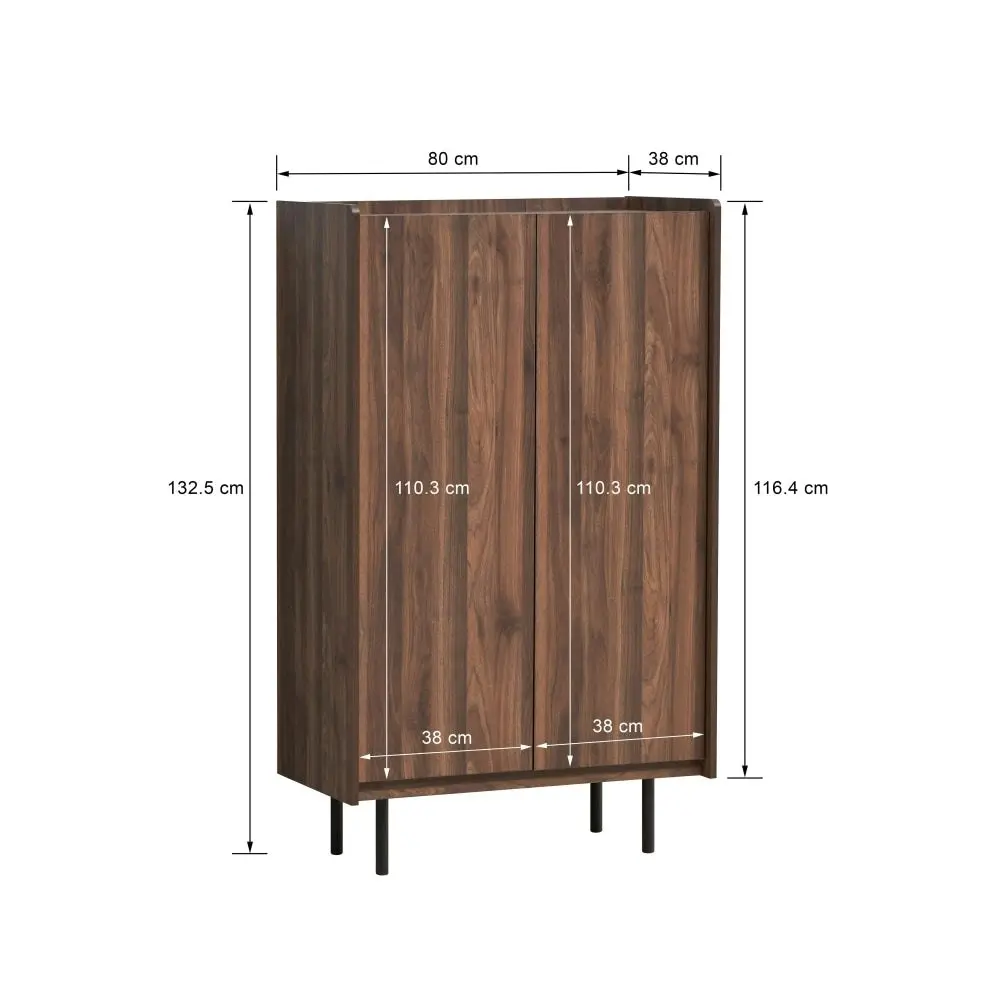 Design Square Tim Tall Cupboard Storage Cabinet W/ 2-Doors - Walnut