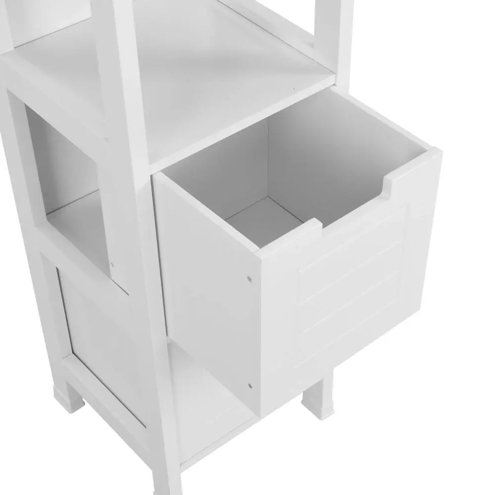 Design Square Mila Bathroom Tower Storage Cabinet W/ 3-Shelves 2-Drawers - White