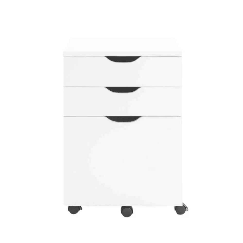 Design Square Marias Mobile Pedestal Filing Cabinet Storage Cabinet W/ 3-Drawers - White