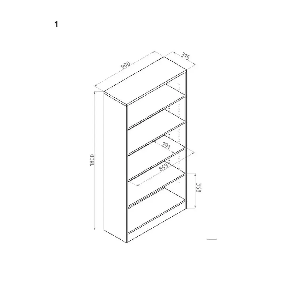 Xavier 5-Tier High Bookcase Display Cabinet W/ Adjustable Shelf - Oak & Ironstone