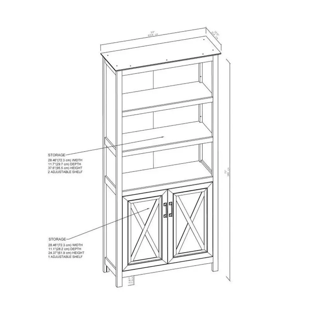 Maestro Furniture Rosen 5-Tier Bookcase Display Shelf Storage Cabinet W/ Doors - Washed Grey