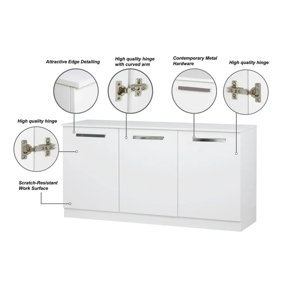 Maestro Furniture Alice Modern 3-Doors Credenza Office Storage - White