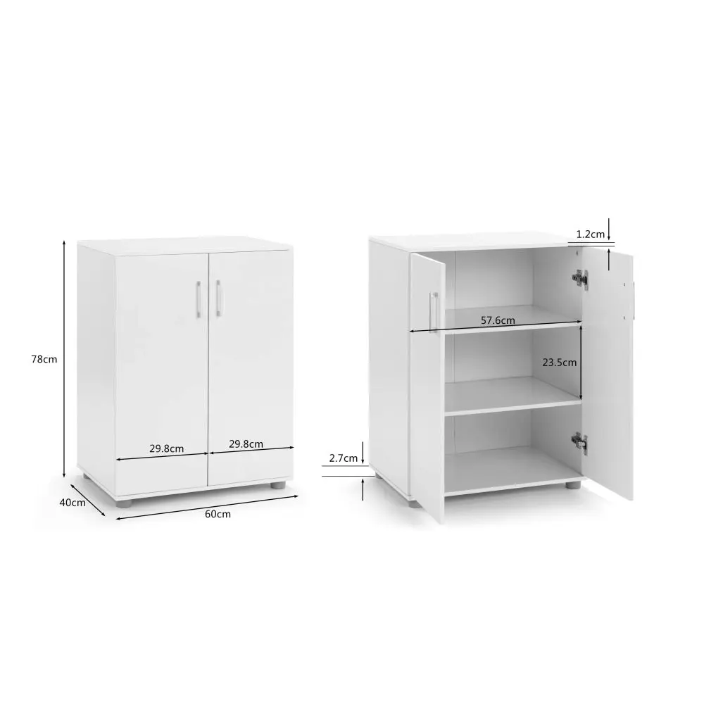 Design Square Monica Low Cupboard Multi-purpose Storage Cabinet 2-Doors - White