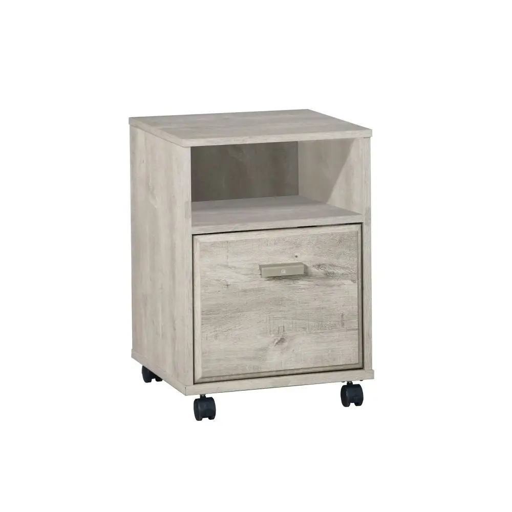 Maestro Furniture Elle Office Storage Mobile Pedestal Storage Cabinet W/ Open Shelf - Washed Grey