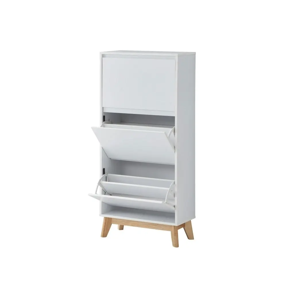 Design Square Audrey Modern Scandinavian 3-Doors Shoe Organiser Cabinet Storage - White