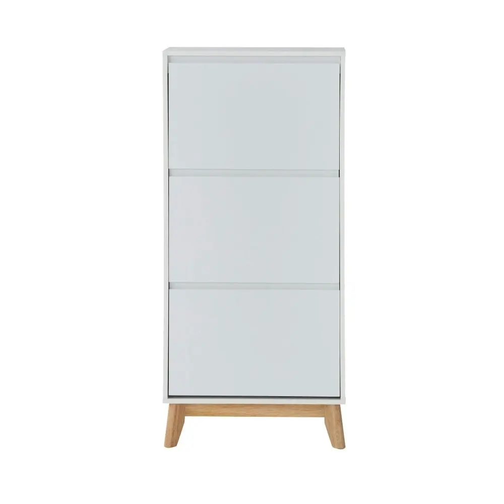 Design Square Audrey Modern Scandinavian 3-Doors Shoe Organiser Cabinet Storage - White