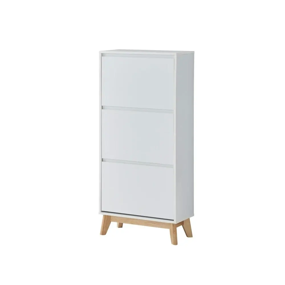 Design Square Audrey Modern Scandinavian 3-Doors Shoe Organiser Cabinet Storage - White