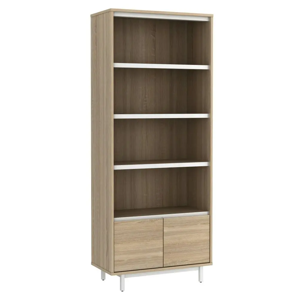 Design Square Rachel 4-Tier Bookcase Display Shelf Storage Cabinet W/ 2-Doors Oak/White