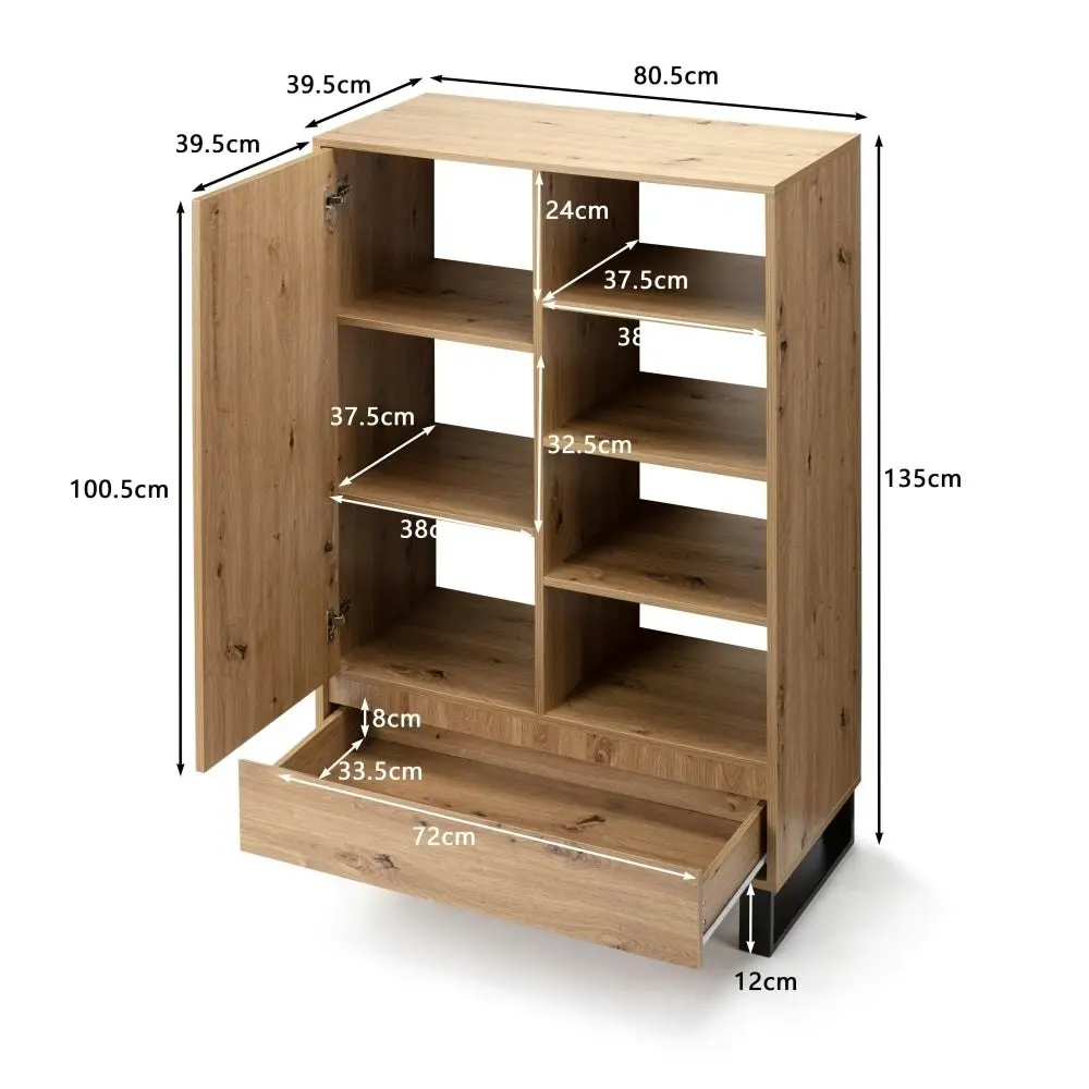 Design Square Cayman 4-Tier Bookcase Display Shelf Multi-Purpose Storage Cabinet - Oak/Black