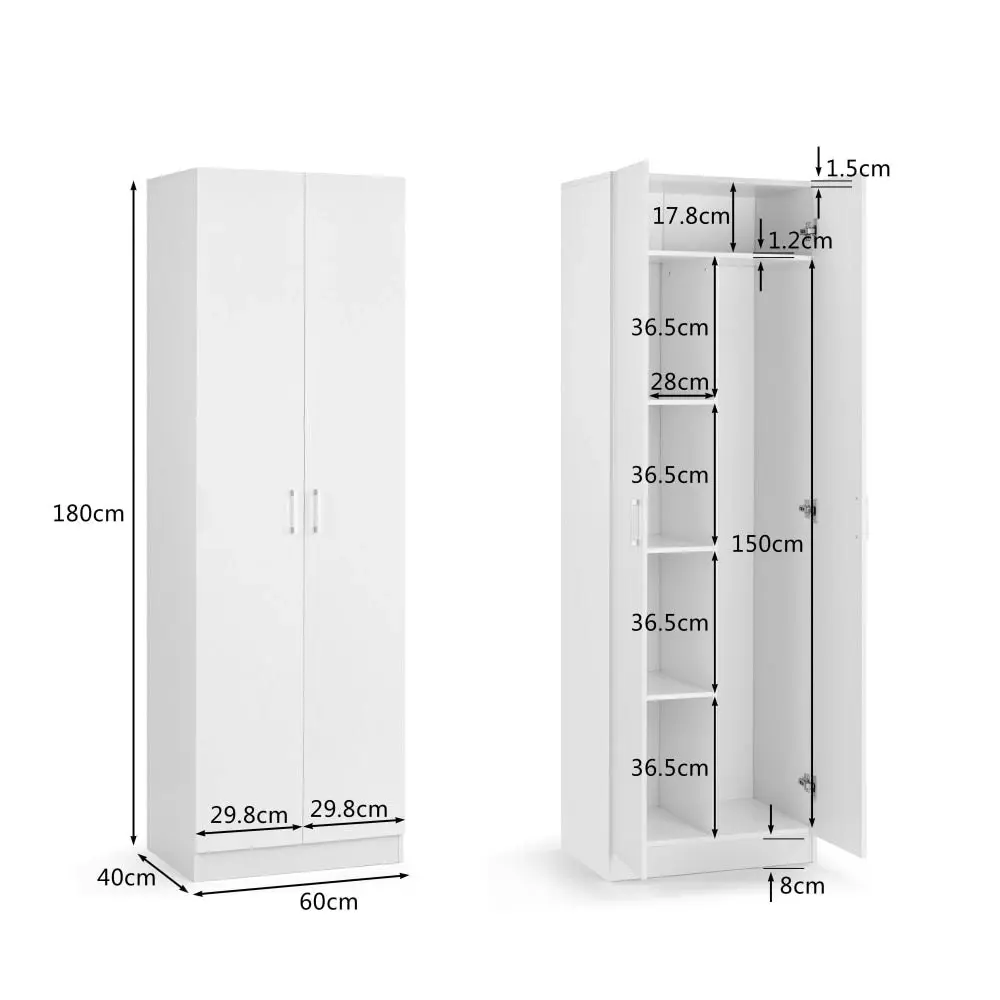 Design Square Monica Broom Cupboard Multi-purpose Tall Storage Cabinet 2-Doors - White