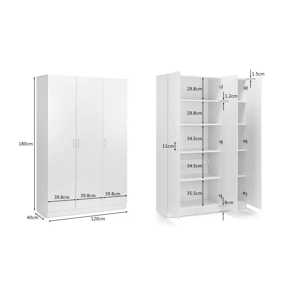 Design Square Monica Large Cupboard Multi-purpose Tall Storage Cabinet 3-Doors - White