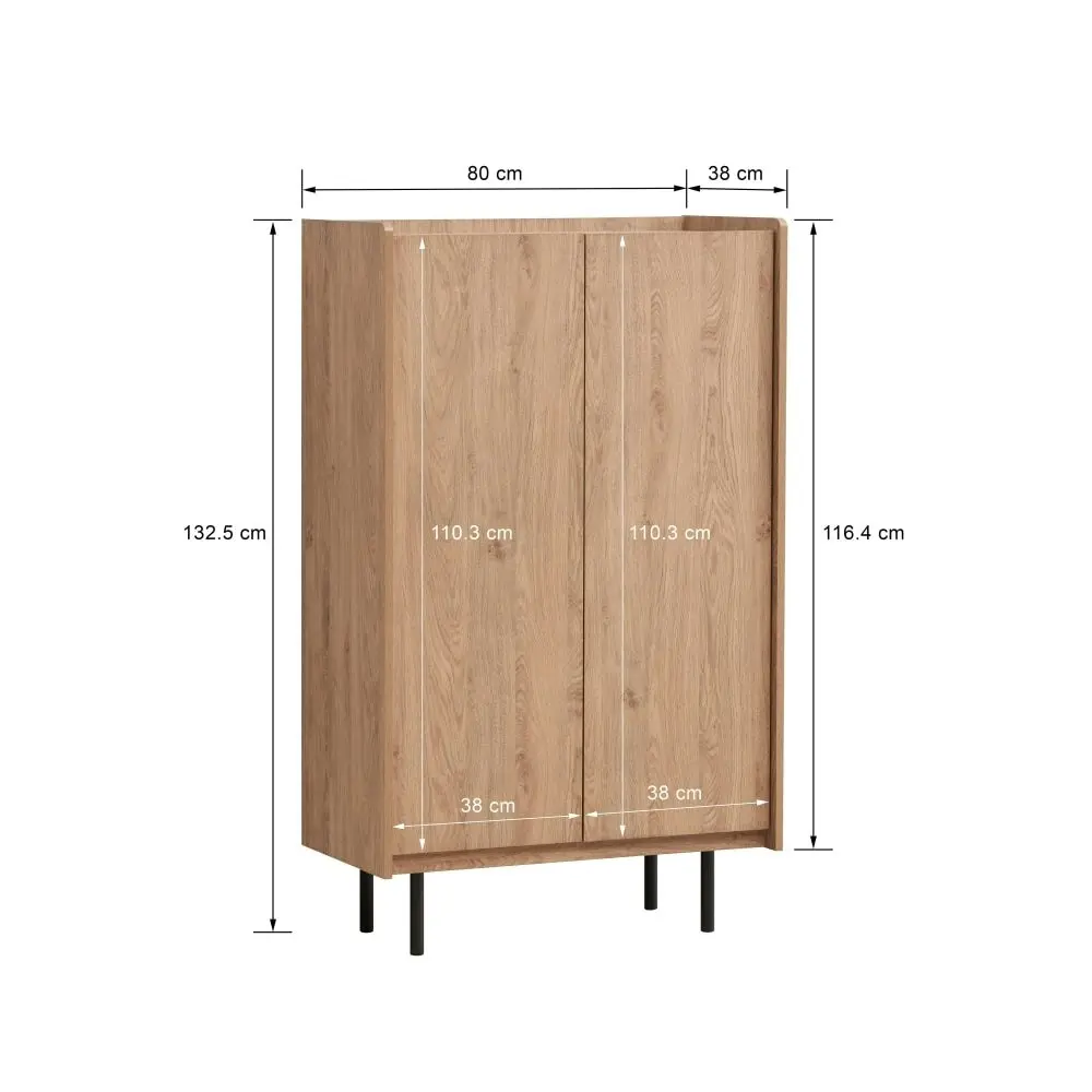 Design Square Tim Tall Cupboard Storage Cabinet W/ 2-Doors - Oak