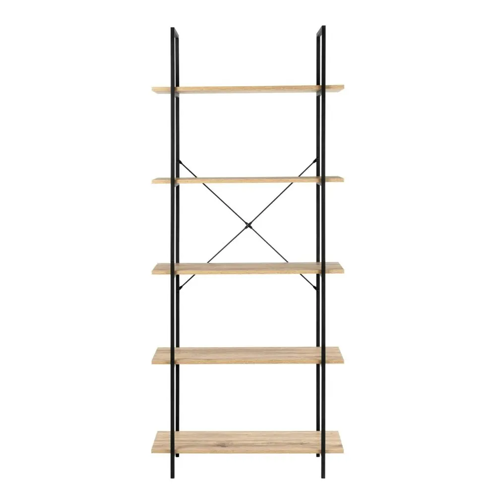 Design Square Randy 5-Tier Wide Bookcase Display Shelf - Oak/Black