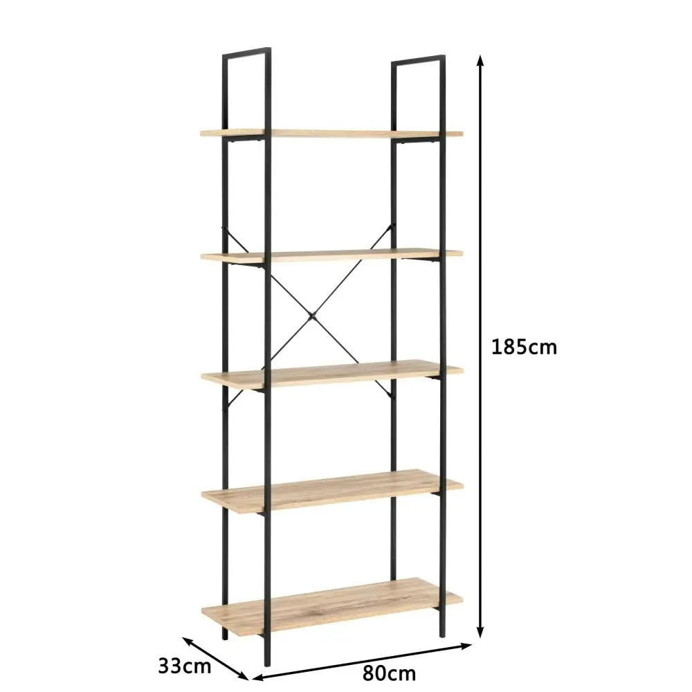 Design Square Randy 5-Tier Wide Bookcase Display Shelf - Oak/Black