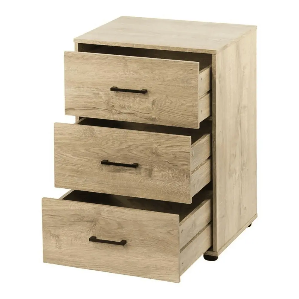 Lovisa 3-Drawer Cabinet Pedestal Office Storage Cabinet - Oak