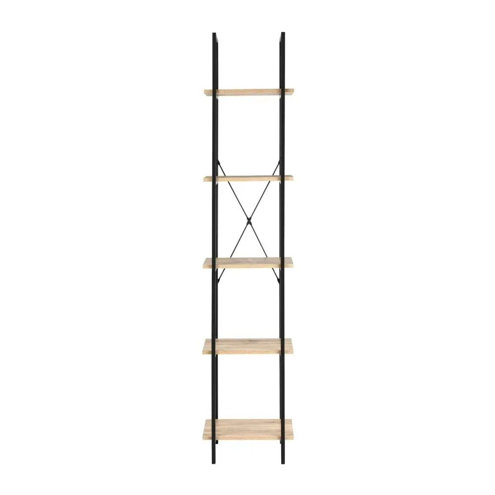 Design Square Randy 5-Tier Narrow Bookcase Display Shelf - Oak/Black