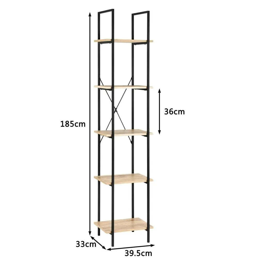 Design Square Randy 5-Tier Narrow Bookcase Display Shelf - Oak/Black