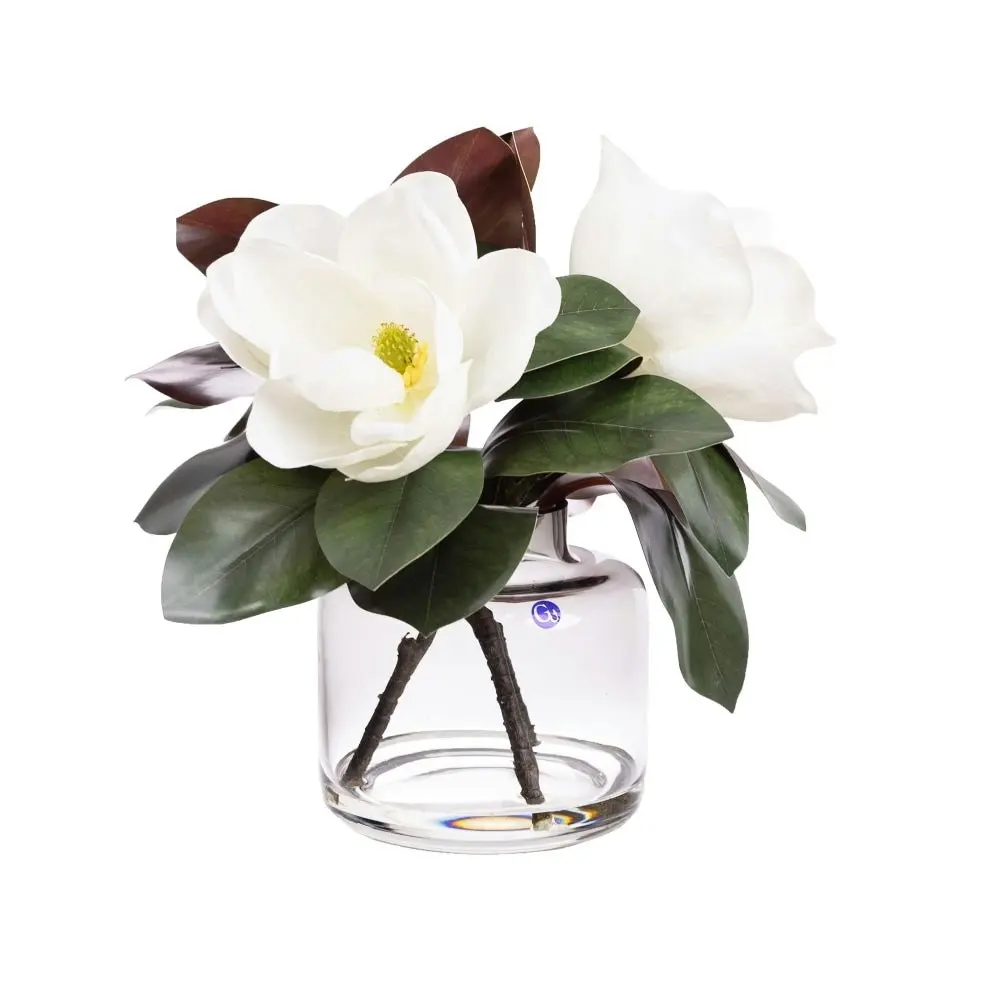 Glamorous Fusion Magnolia  Artificial Fake Plant Decorative Arrangement 40cm In Glass White