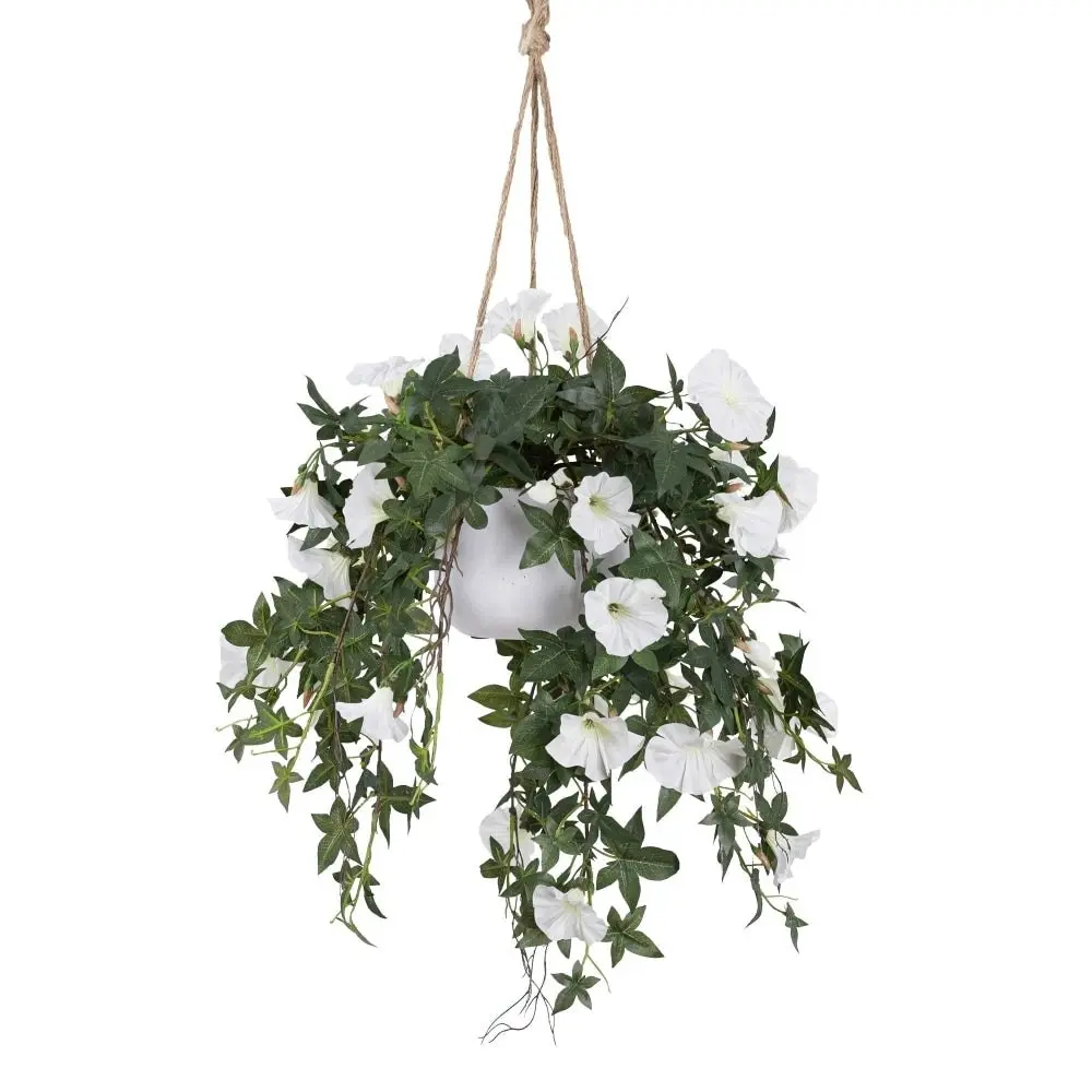 Glamorous Fusion Morning Glory Artificial Fake Plant Decorative Arrangement 86cm In Hanging Planter Cream