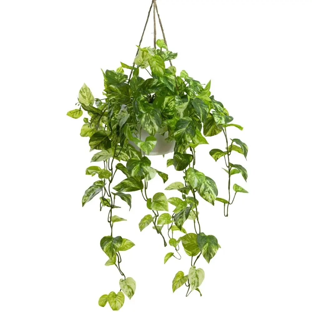 Glamorous Fusion Pothos Bush Artificial Fake Plant Decorative Arrangement 104cm In Hanging Planter Marble Green