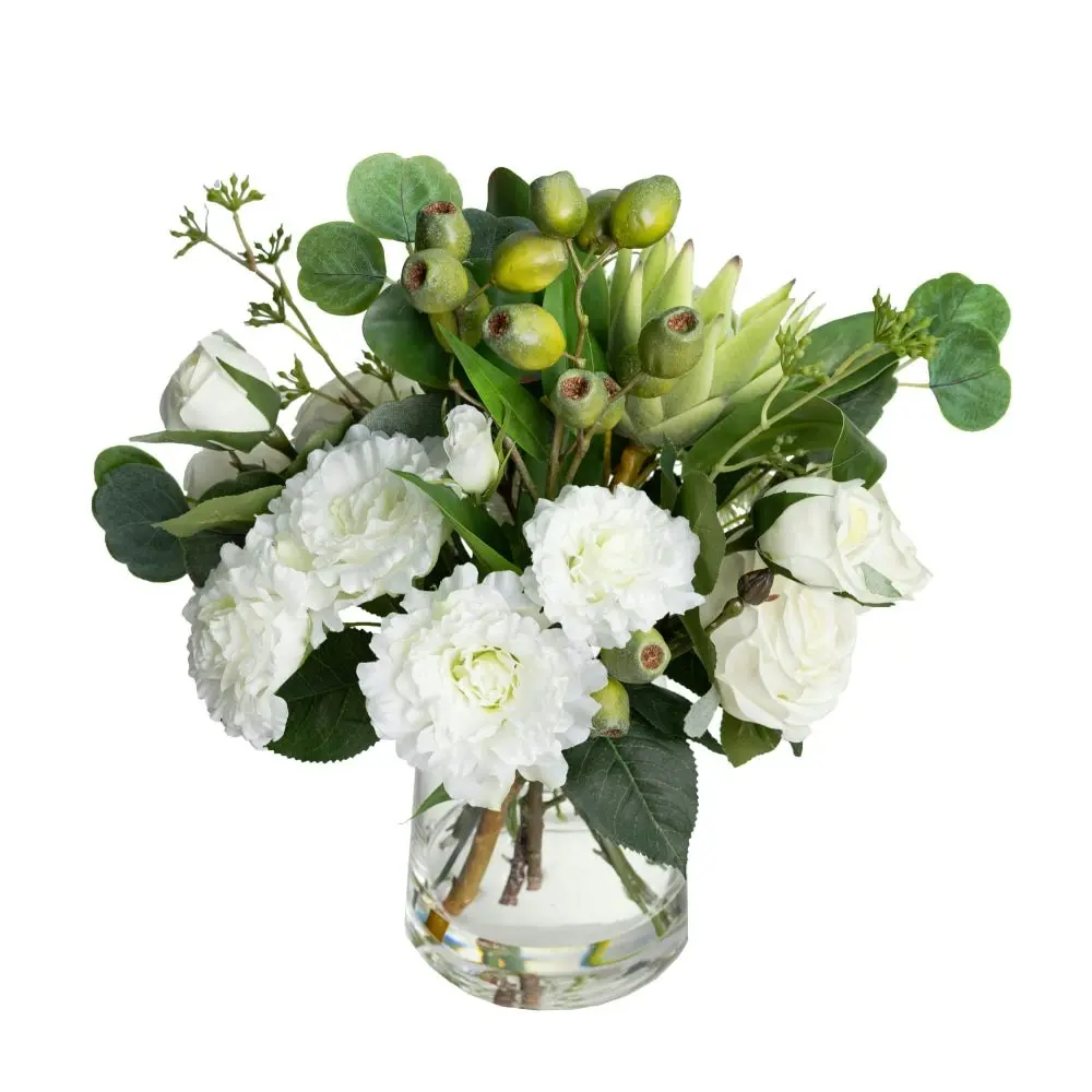 Glamorous Fusion White Native Artificial Fake Plant Decorative Arrangement 40cm In Glass