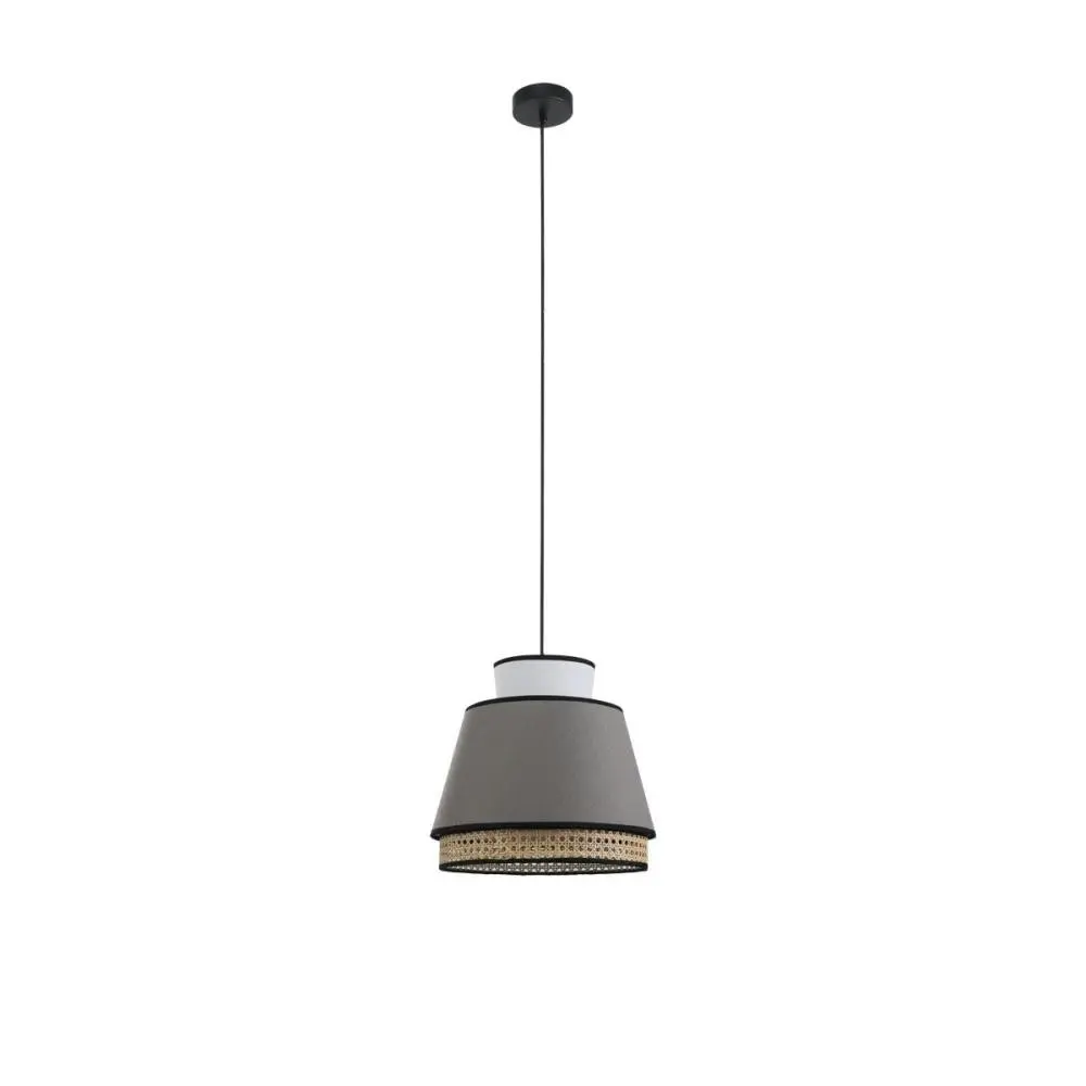 Jesse Rattan Modern Elegant Pendant Lamp Ceiling Light - Grey & Natural