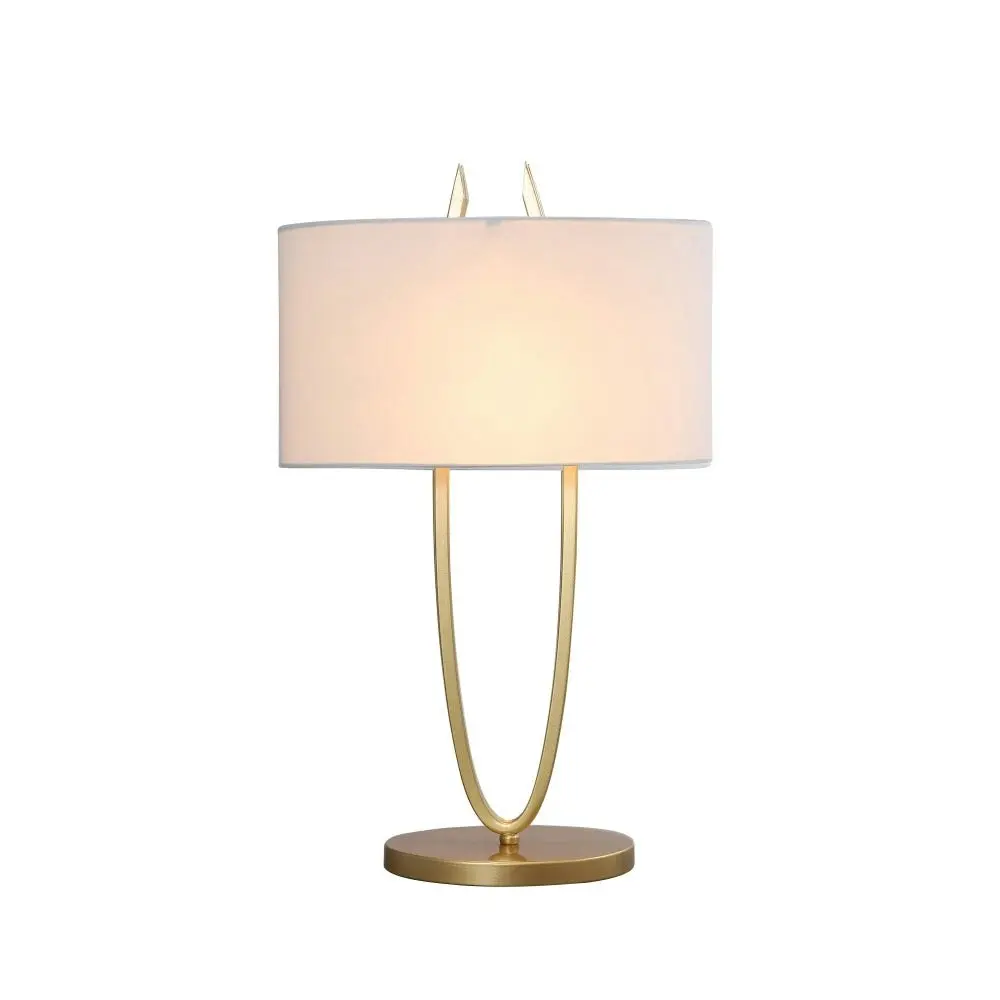 Gina Modern Fabric Shade Metal Table Lamp Light Gold / White