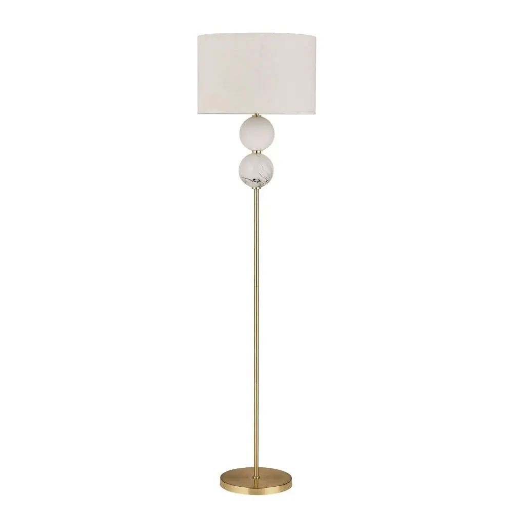 Angie Modern Fabric Shade Orbs Design Metal Floor Lamp Light Brass