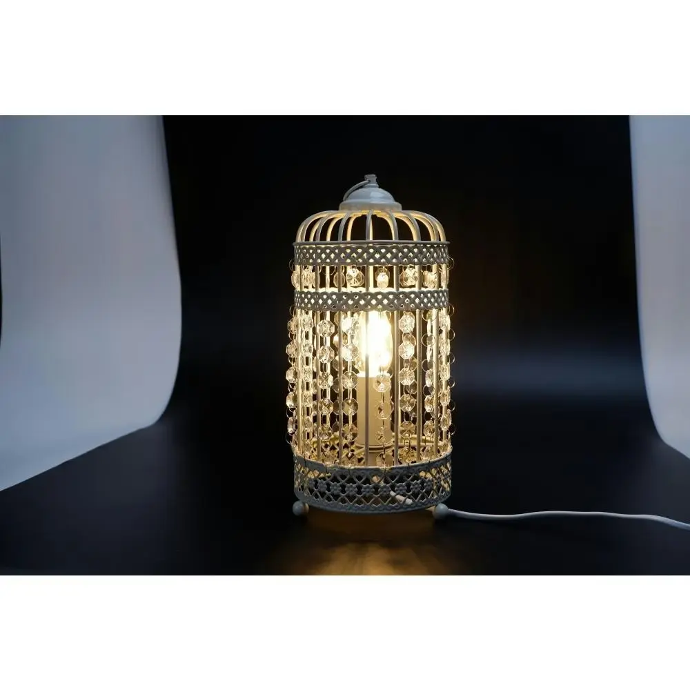 Elsa White Metal Cage Table Desk Lamp - White