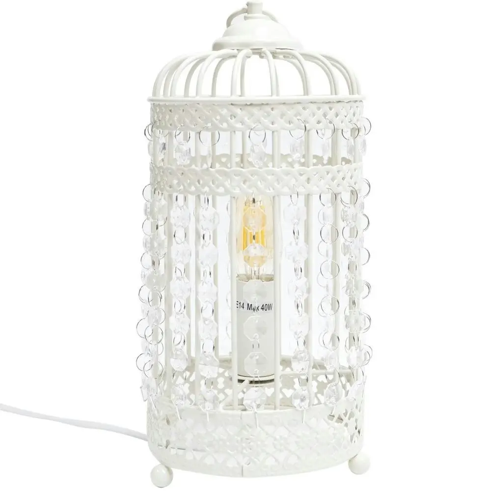 Elsa White Metal Cage Table Desk Lamp - White