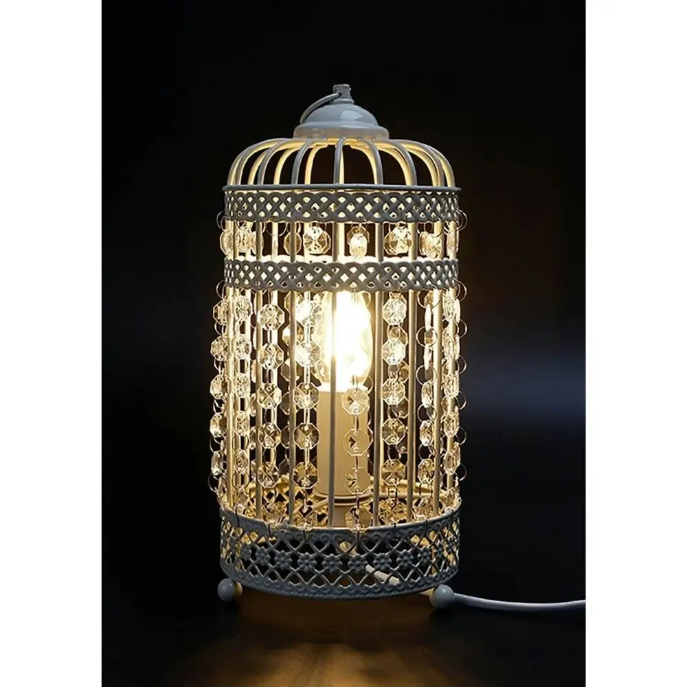 Elsa White Metal Cage Table Desk Lamp - White