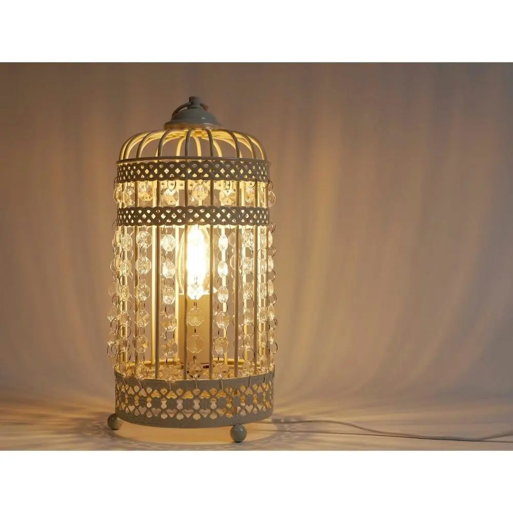 Elsa White Metal Cage Table Desk Lamp - White