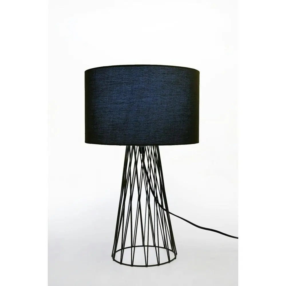 Asling Modern Table Desk Lamp Black Metal Frame Base - Blue Shade