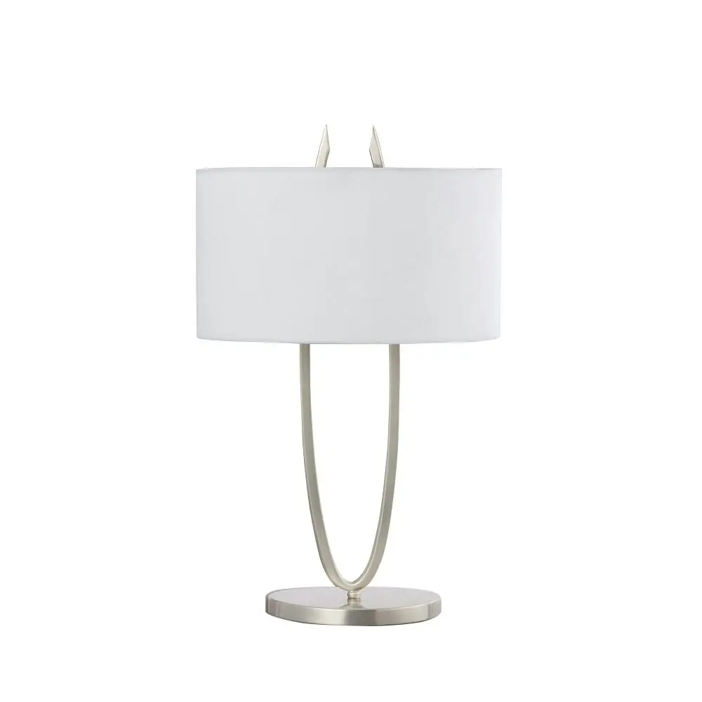 Gina Modern Fabric Shade Metal Table Lamp Light Stain Chrome / White