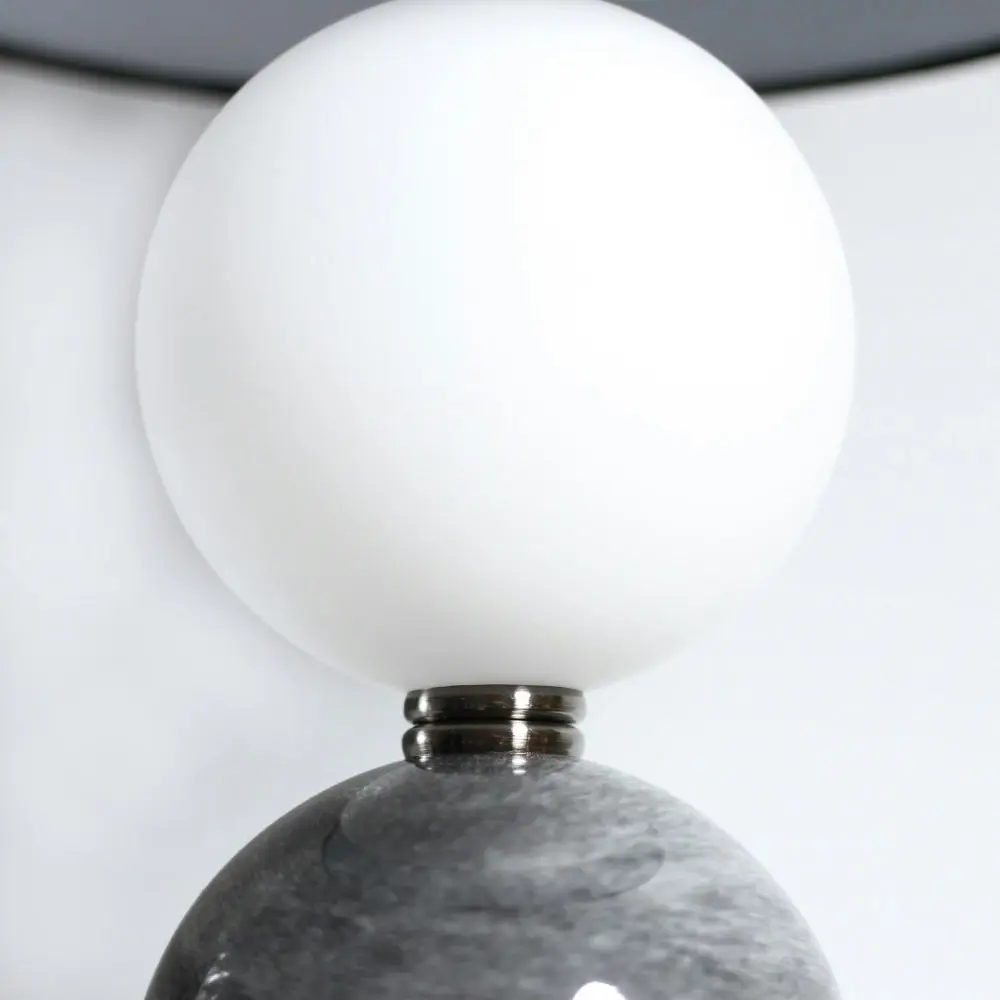 Angie Modern Fabric Shade Orbs Design Metal Table Lamp Light Pewter