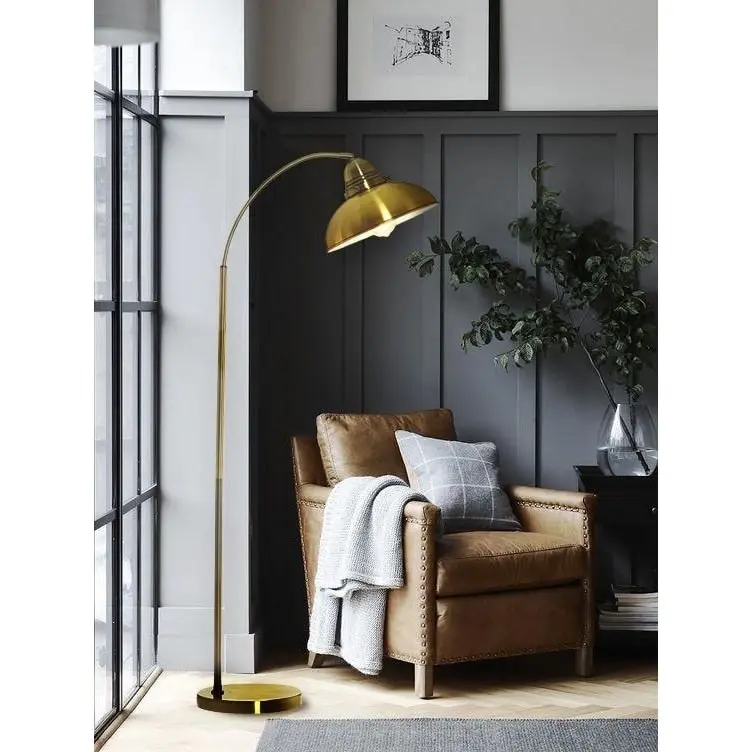 Oxford Modern Scandinavian Curved Arc Metal Standing Floor Lamp - Weathered Brass