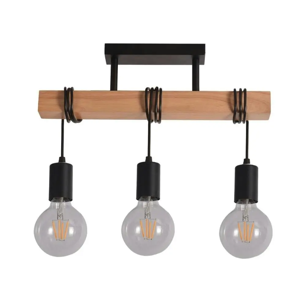 Tibery 3 Lights Modern Elegant Pendant Lamp Ceiling Light - Black & Natural