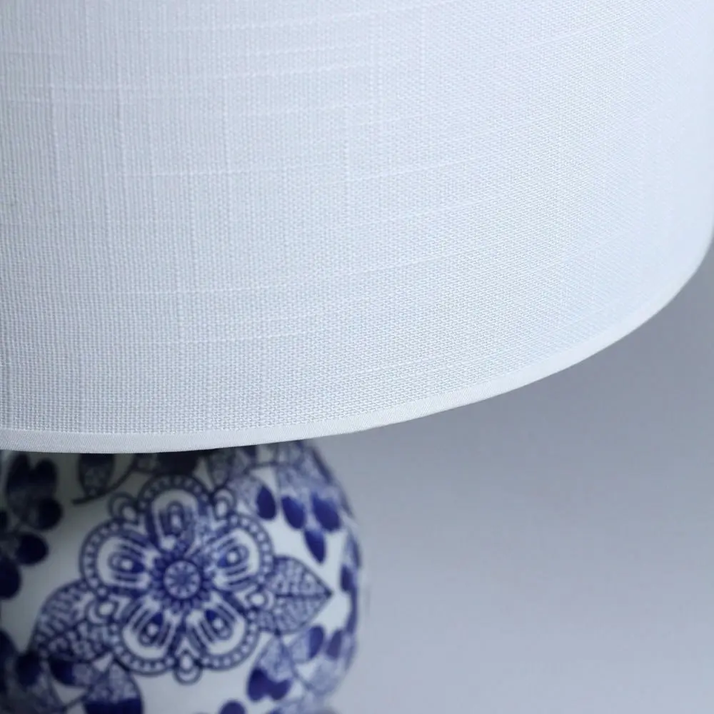 Maya Blue Ceramic Oriental Table Lamp Light Linen Shade White