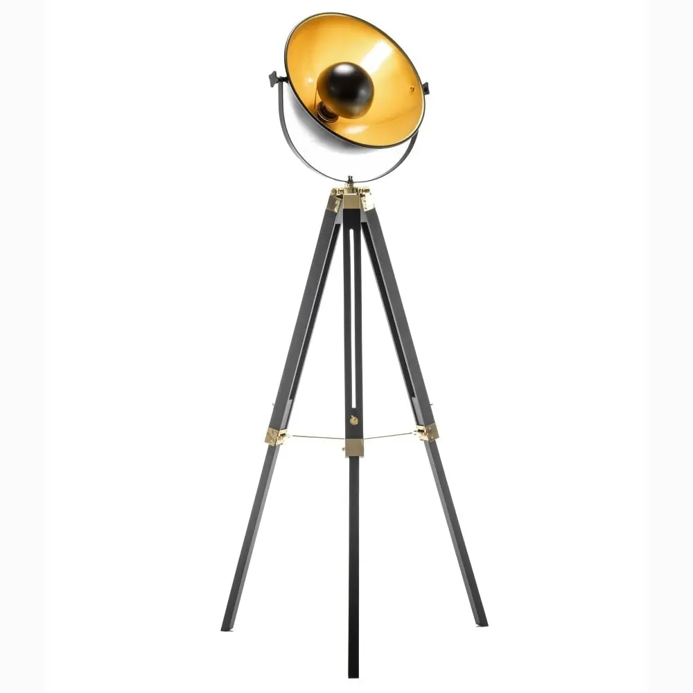 New Oriental Aizen Tripod Spotlight Height Adjustable Floor Lamp Bowl Shade - Black/Gold