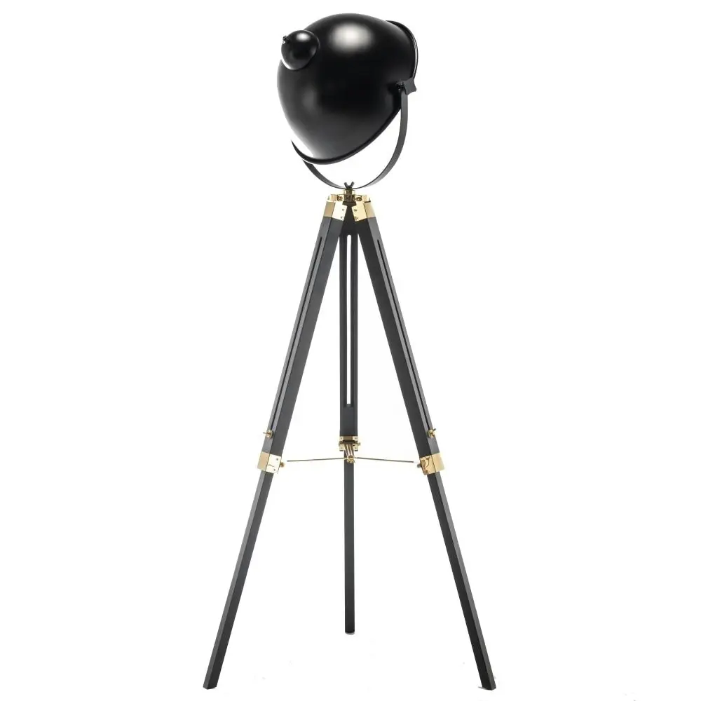 New Oriental Aizen Tripod Spotlight Height Adjustable Floor Lamp Bowl Shade - Black/Gold