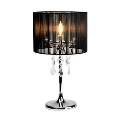 Venice Crystal Droplets Table Desk Lamp Chrome Base - Black String Shade