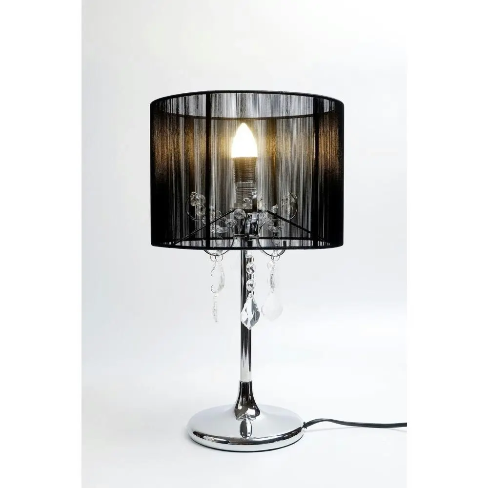 Venice Crystal Droplets Table Desk Lamp Chrome Base - Black String Shade