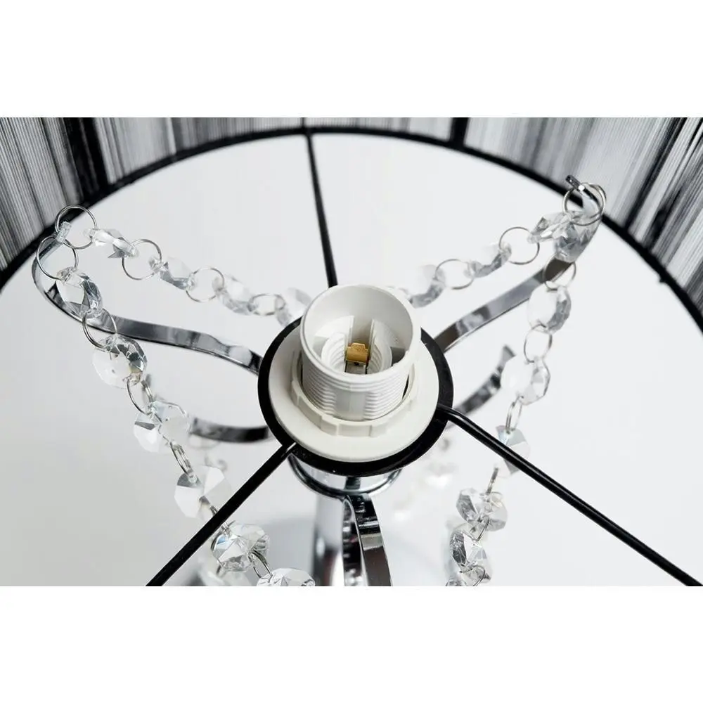 Venice Crystal Droplets Table Desk Lamp Chrome Base - Black String Shade