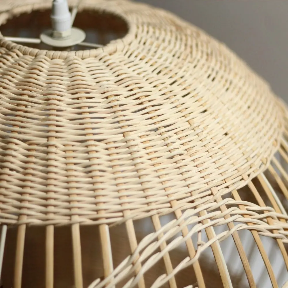 Carissa Bamboo Rattan Pendant Light Lamp Cream Natural Large