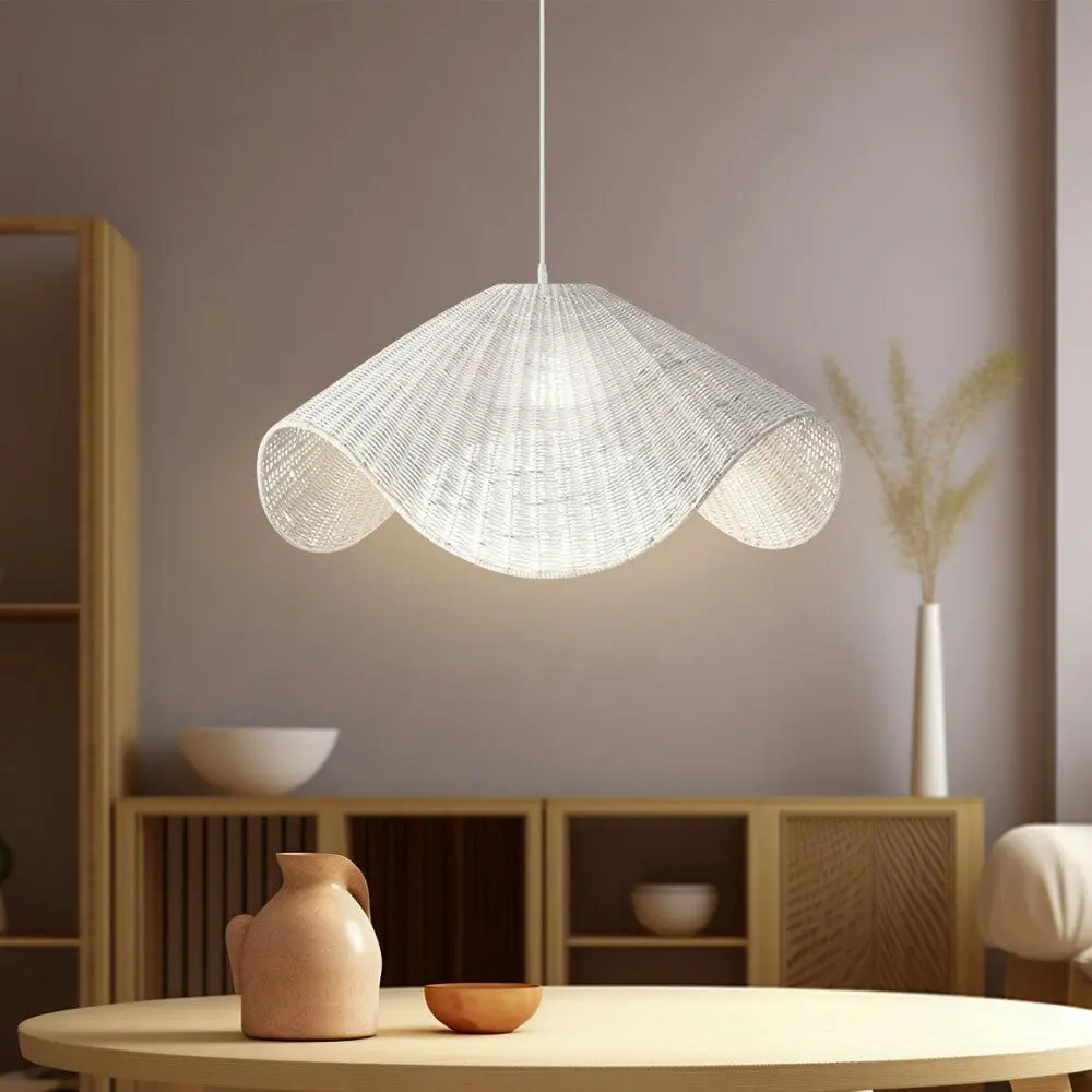 McLean Rattan Modern Elegant Pendant Lamp Ceiling Light - White