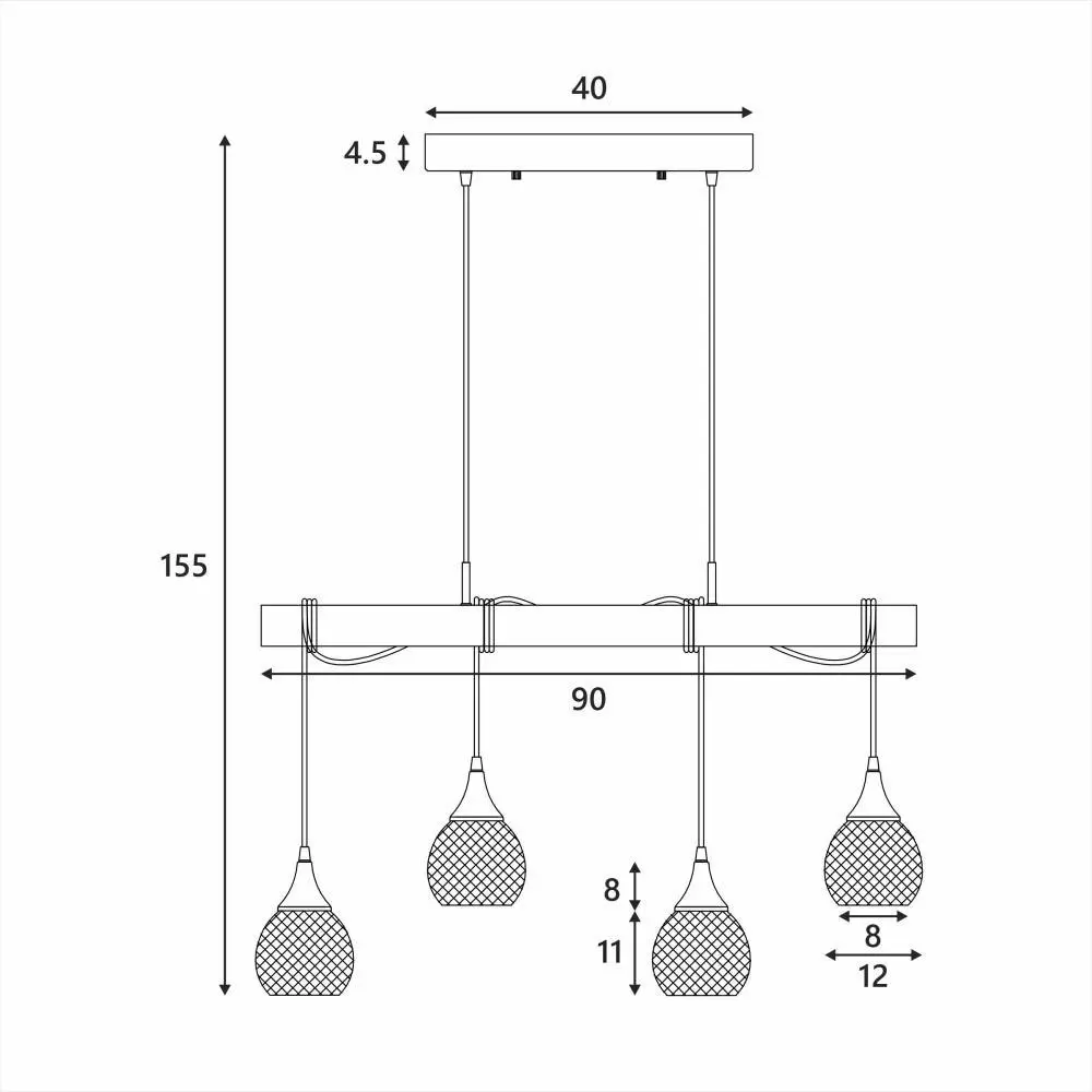 Vienna Wooden Hanging Pendant Lamp Four Lights - Black