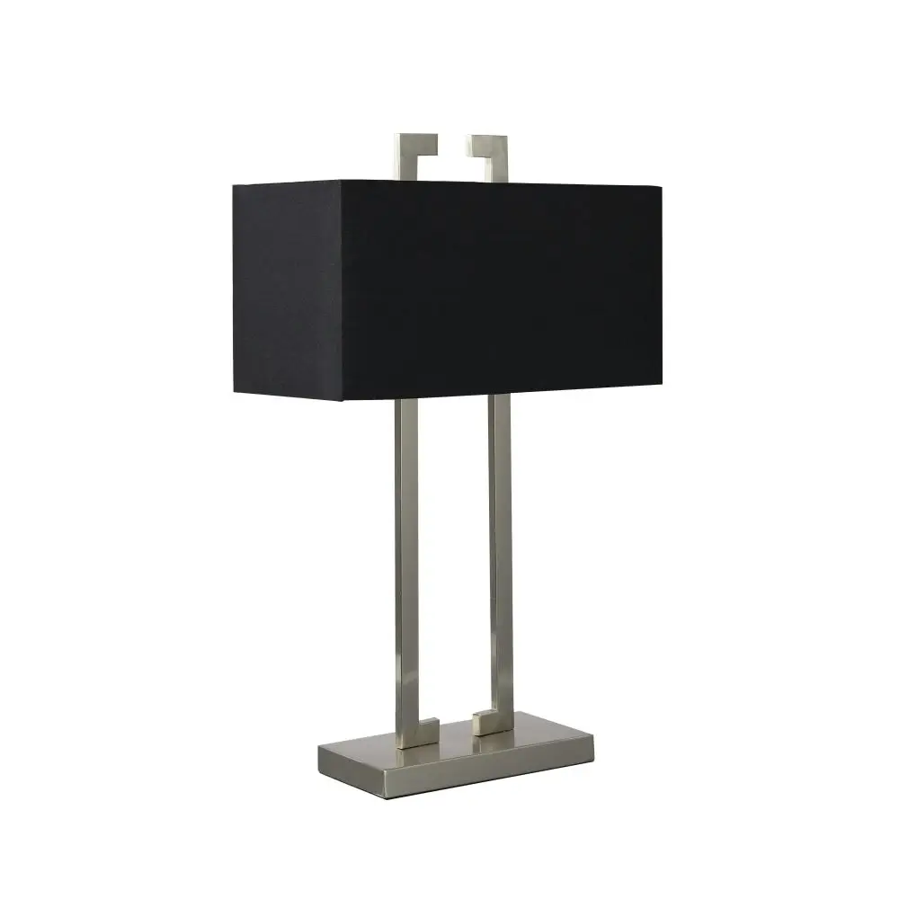 Jena Cuboid Fabric Shade Metal Table Lamp Light Stain Chrome Black