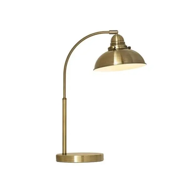 Oxford Modern Scandinavian Curved Arc Table Lamp - Weathered Brass