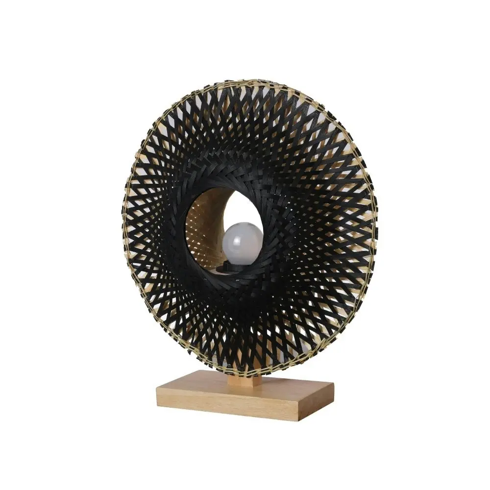 Linda Toroidal Circular Shape Bamboo Table Lamp Light Black Natural