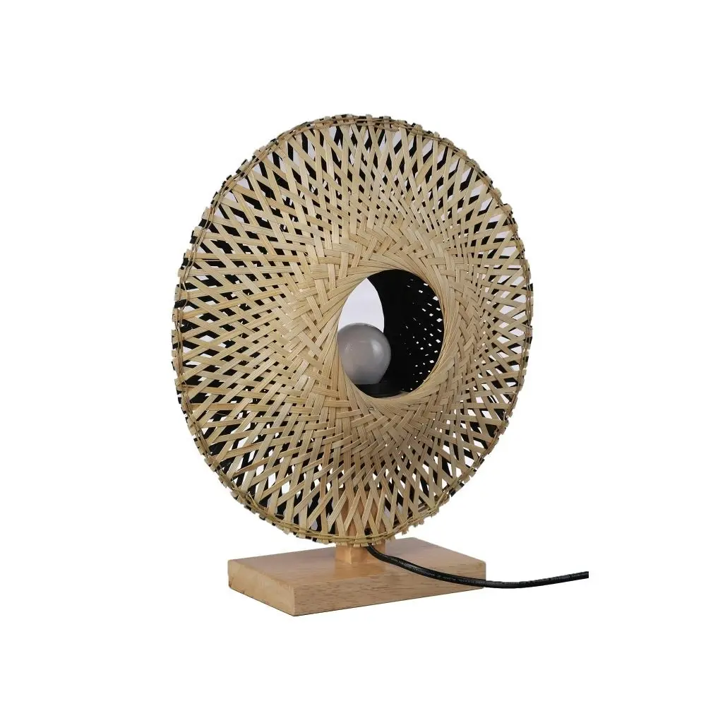 Linda Toroidal Circular Shape Bamboo Table Lamp Light Black Natural